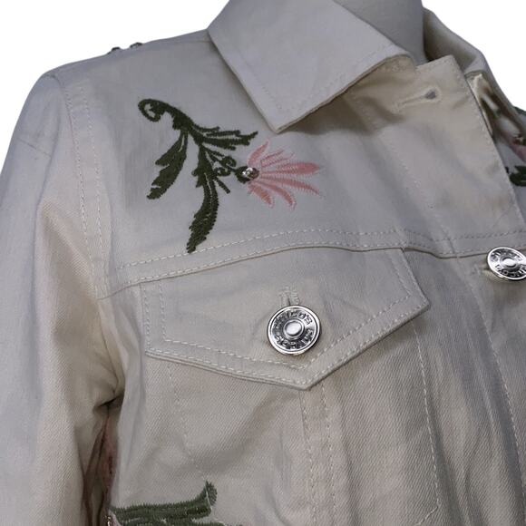 CHICO'S Beaded LEOPARD EMBROIDERED FLORAL Western DENIM JEAN Jacket 0 US 4/6 - Picture 6 of 14